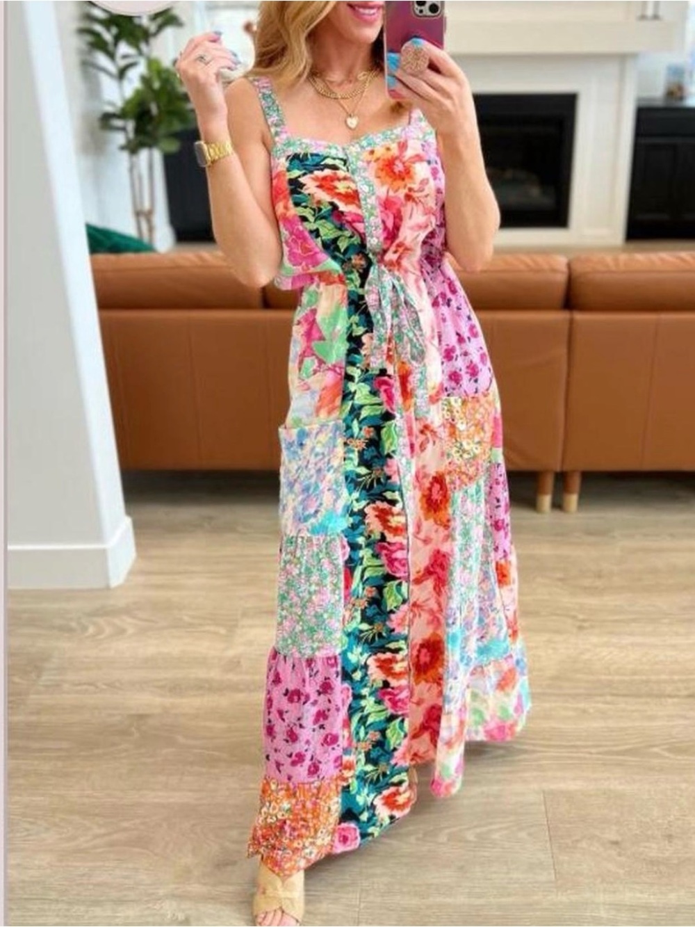 NWOT Patchwork Floral Maxi Dress — Pink Multicolor